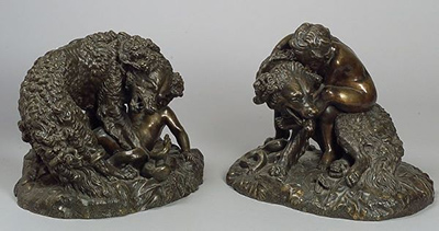 Bronze figurines with images of Newfoundland Dog Saving a child from a snake